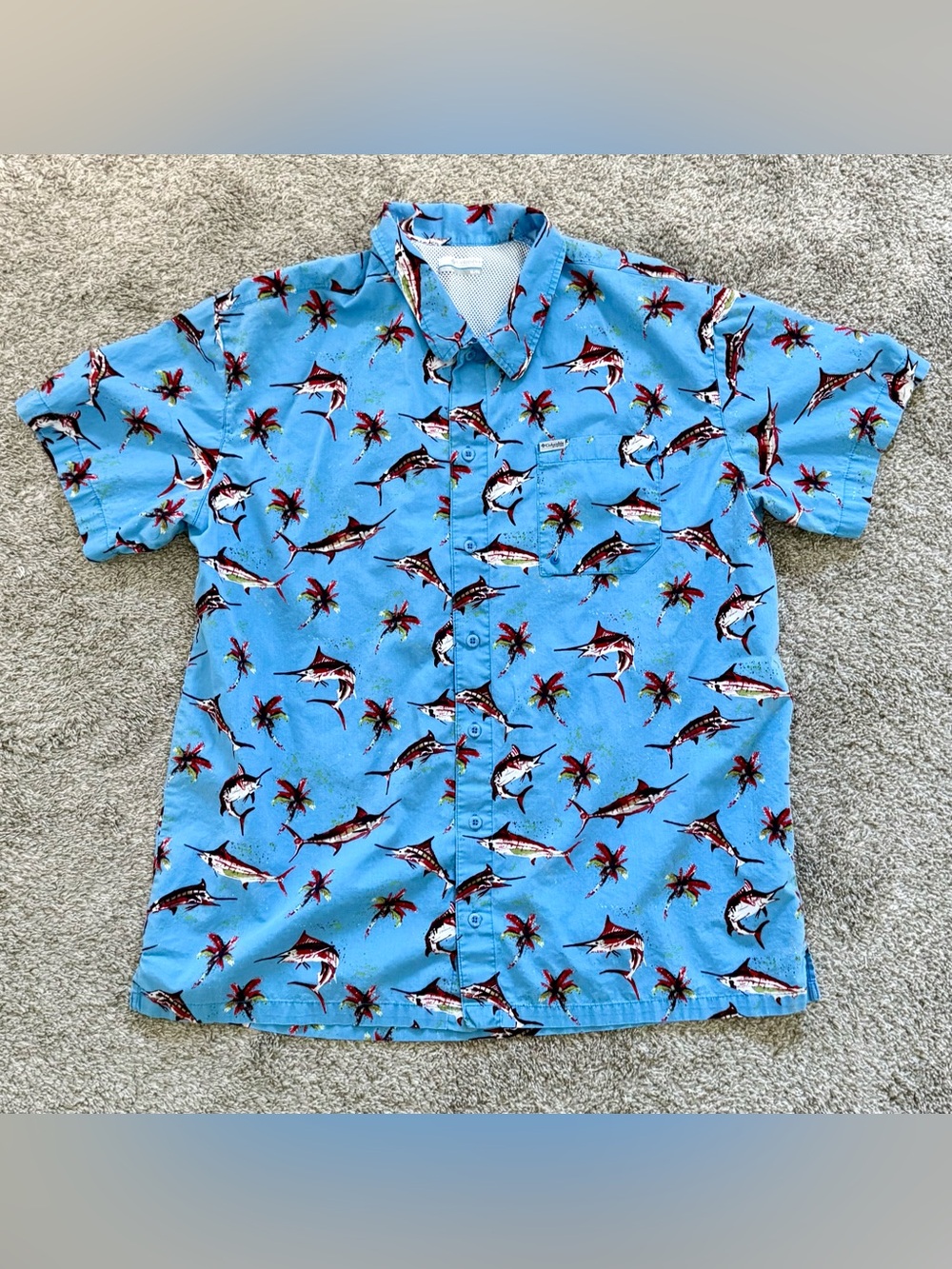 Men's Light Blue Tropical Fish Button-Up Shirt